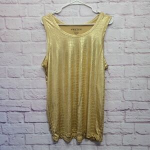 SWITCH Metallic Gold Crocodile Tank Top Womens Sz L‎ Glamcore Punk Alt Holiday